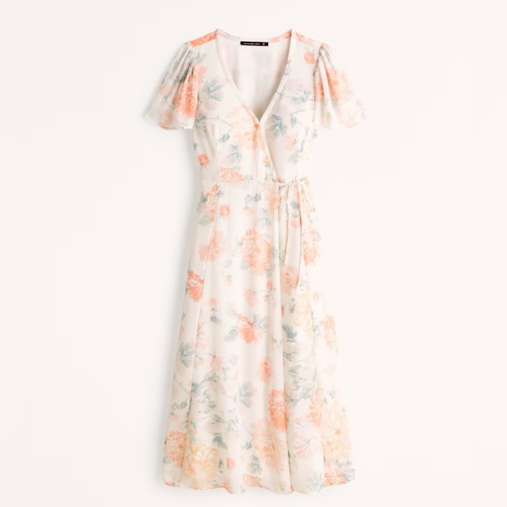 Abercrombie and Fitch Floral Flutter Sleeve Wrap Midi Dress, S